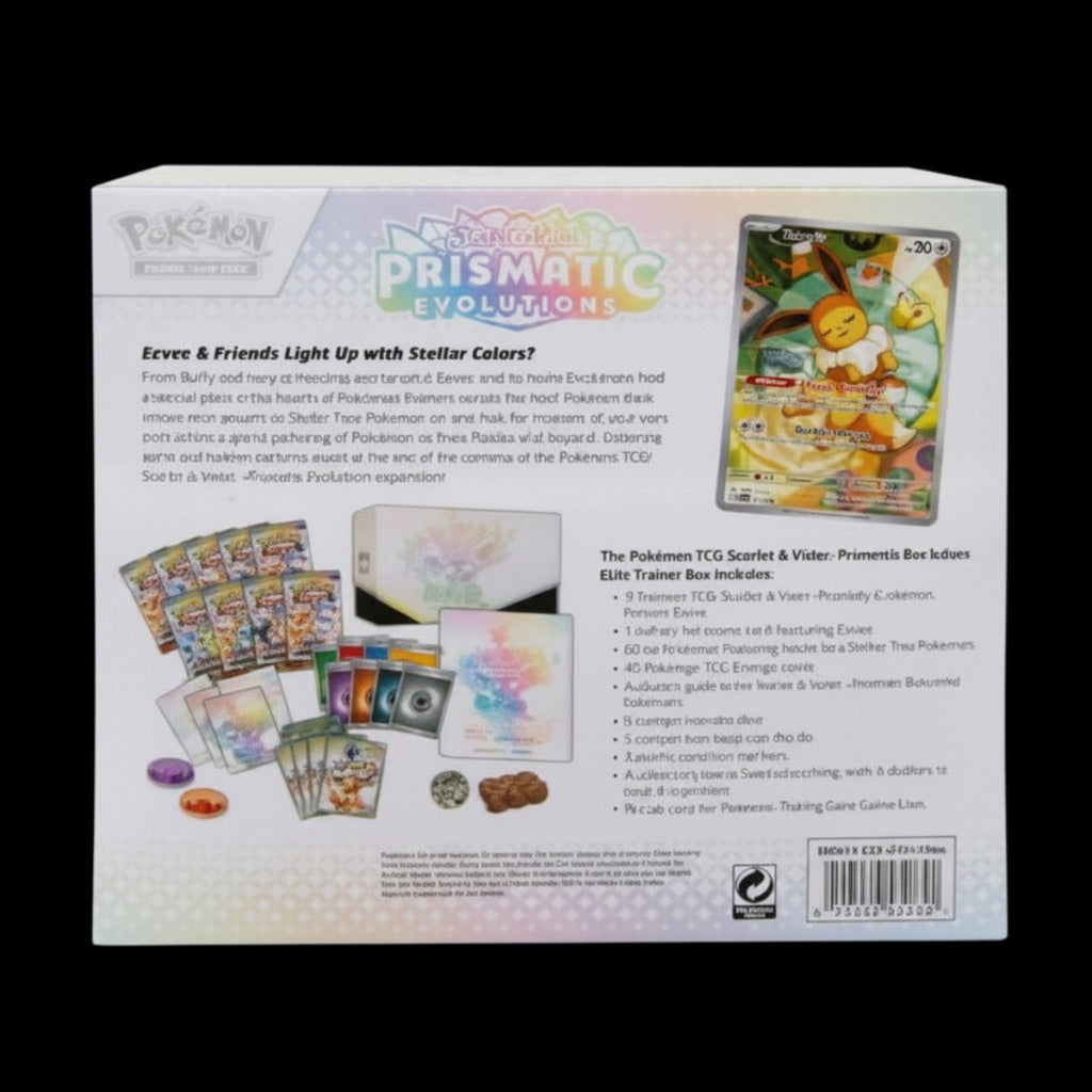 Pokémon TCG: Scarlet & Violet—Prismatic Evolutions Elite Trainer Box. Back