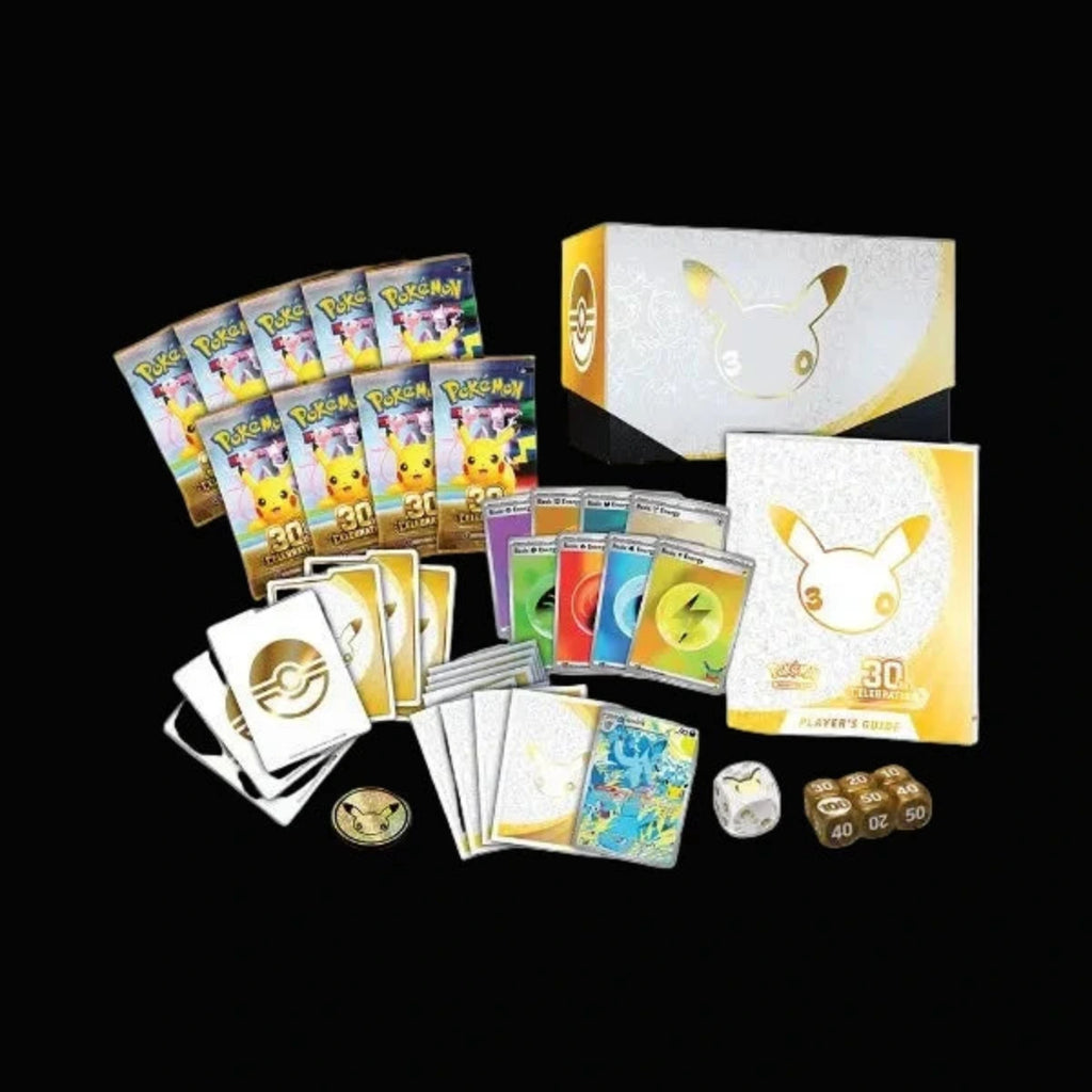 Pokemon tcg 30th celebration elite trainer box. Inside box